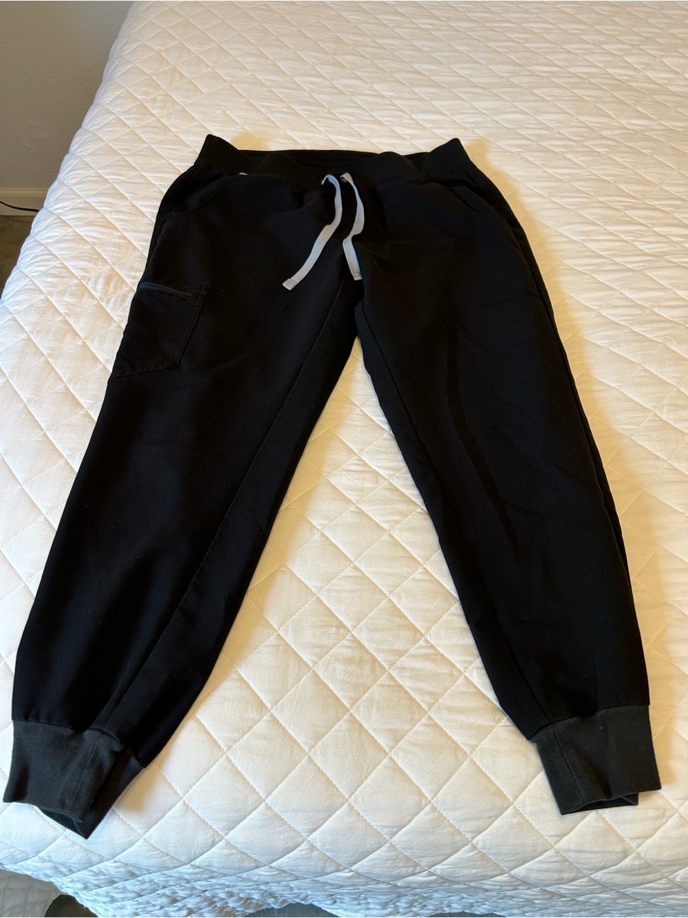Figs Women's PETITE Black Track Joggers with Gray Drawstring